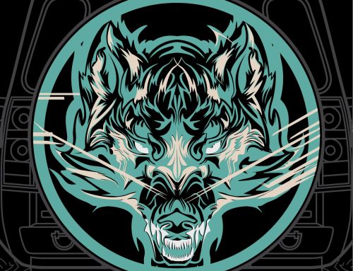 Blue Wolf Head Custom Tire Cover
