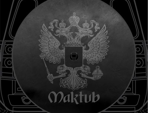 Coat of Arms of Russia (the double-headed eagle) and the custom text “Maktub” Custom Tire Cover
