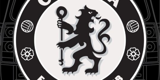 Chelsea Football Club custom tire cover with lion logo and team name.
