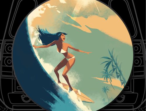 Surfer Girl Palm Tree Custom Tire Cover