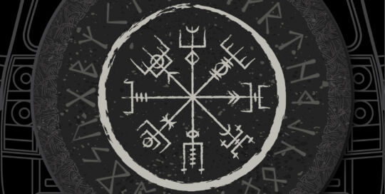 Vegvísir Viking compass design on custom tire cover for vehicles.