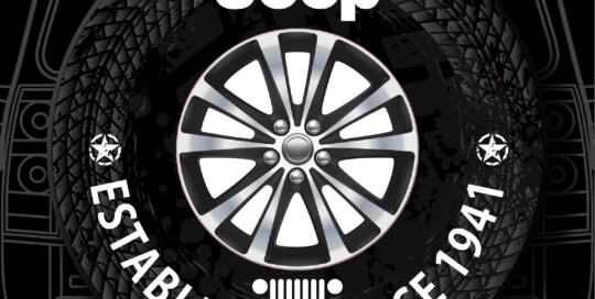 Jeep wheel custom tire cover with established date since 1941.
