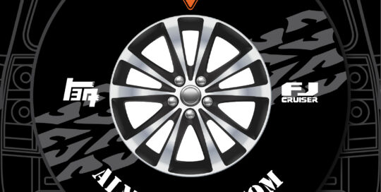 Custom tire cover with 4x4 wheel badge and Jeep logo for off-road vehicles.