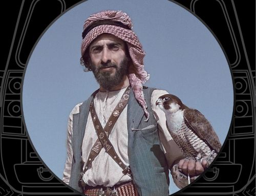 Sheikh Zayed bin Sultan Al Nahyan, the Founding Father and first President of the United Arab Emirates, posed with a falcon during his youth in the desert Custom Tire Cover