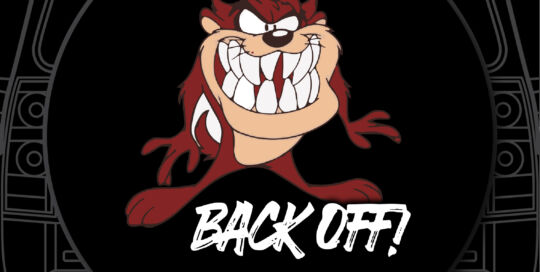 Back Off Wheel Badge with Looney Tunes Tasmanian Devil design for tire cover.
