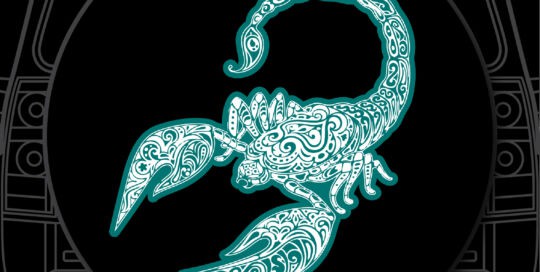 Custom tire cover featuring a teal scorpion design for Jeep vehicles.