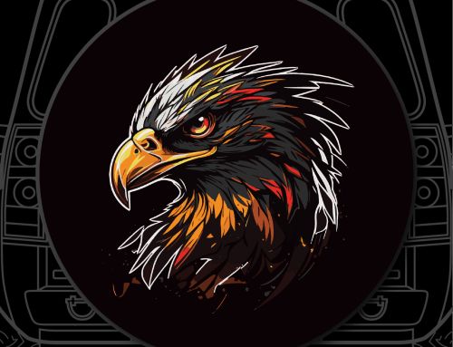 Eagle Head in Profile with Fiery Red and Orange Feather Custom Tire Cover