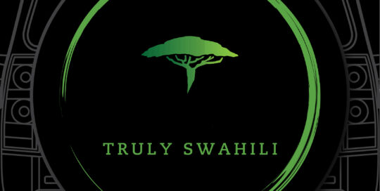 Truly Swahili Africa logo on custom tire cover with green and black design.