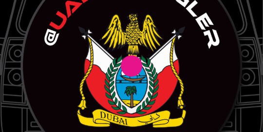 UAE Wrangler Dubai logo on custom tire cover with eagle and national symbols.