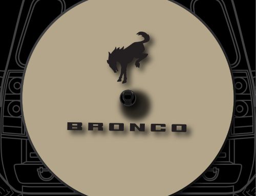 Bronco Silhouette Tan Badge Custom Tire Cover