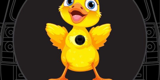 Yellow duck cartoon custom tire cover with bright colors and playful design.