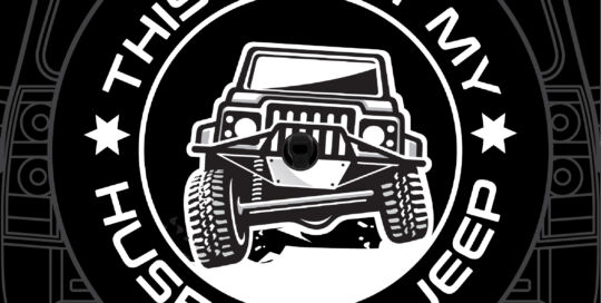 Custom Jeep tire cover with humorous 'This is not my husband's Jeep' design.