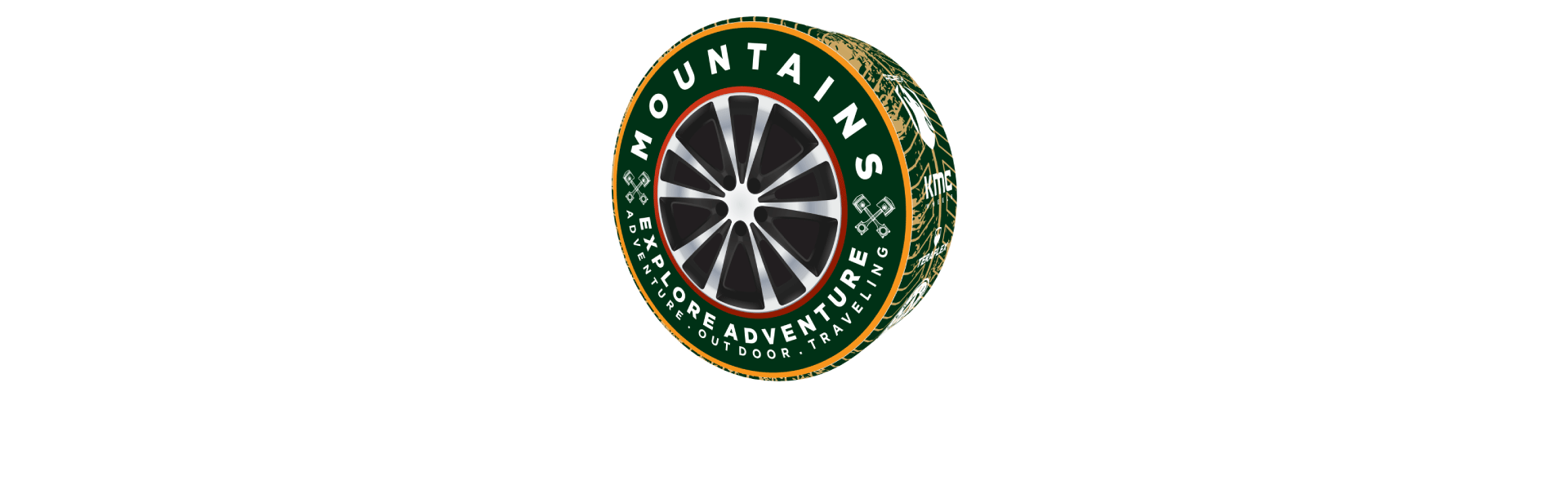 Red Jeep Wrangler rear tire fitted with a green sidewall custom tire cover showing a detailed alloy wheel graphic and custom piping